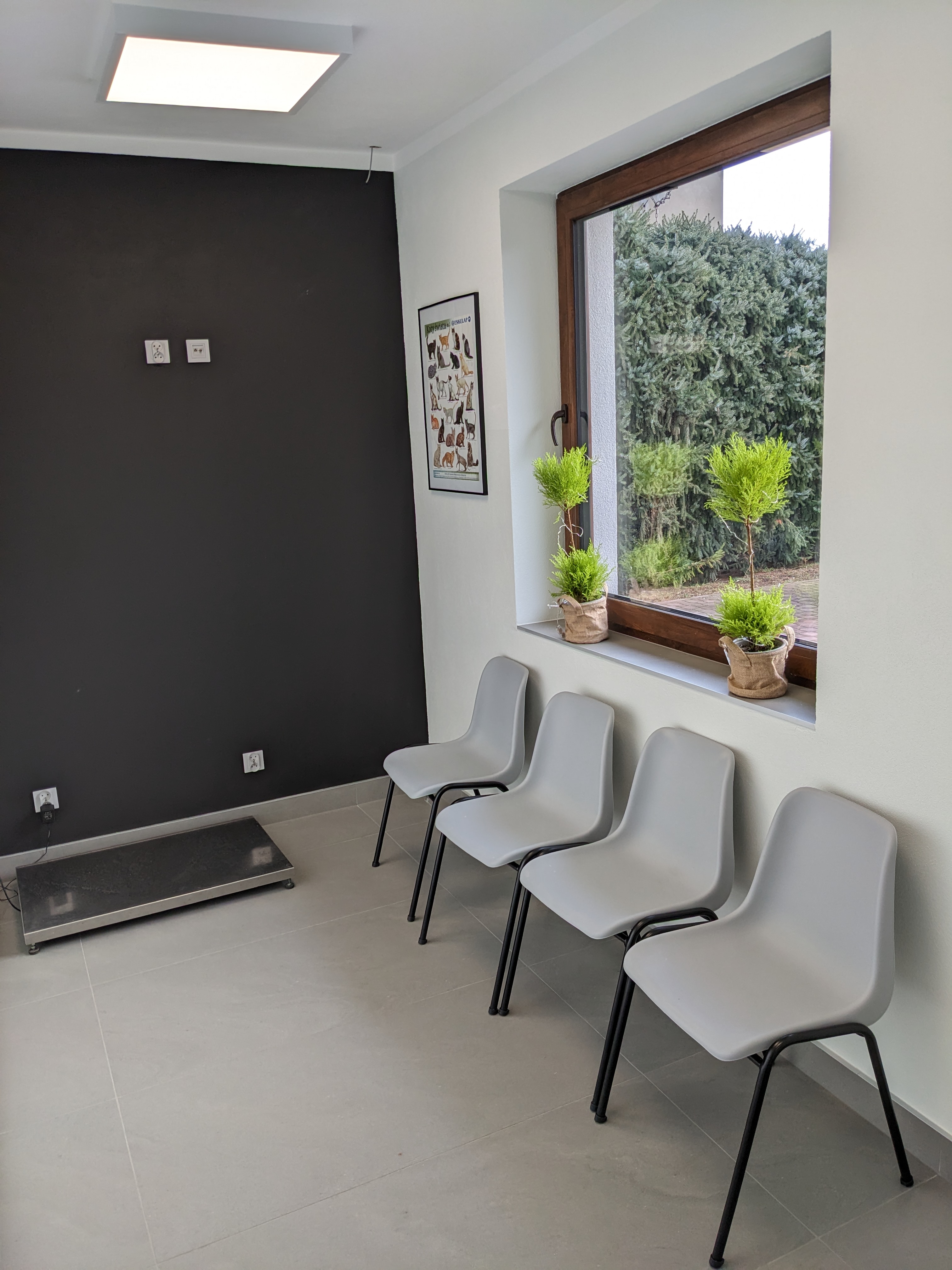 Zdjęcie przedstawiające poczekalnie, siedzenia oraz wagę